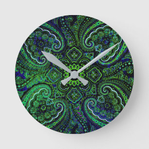 Horloge Ronde Motif Paisley Vert Nostalgique