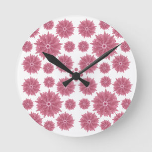 Horloge Ronde Motif personnalisé de chrysanthème rose poussiéreu