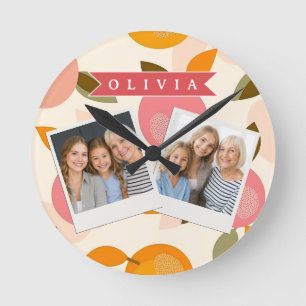 Horloge Ronde Motif personnalisé de pêche Mignon été rétro