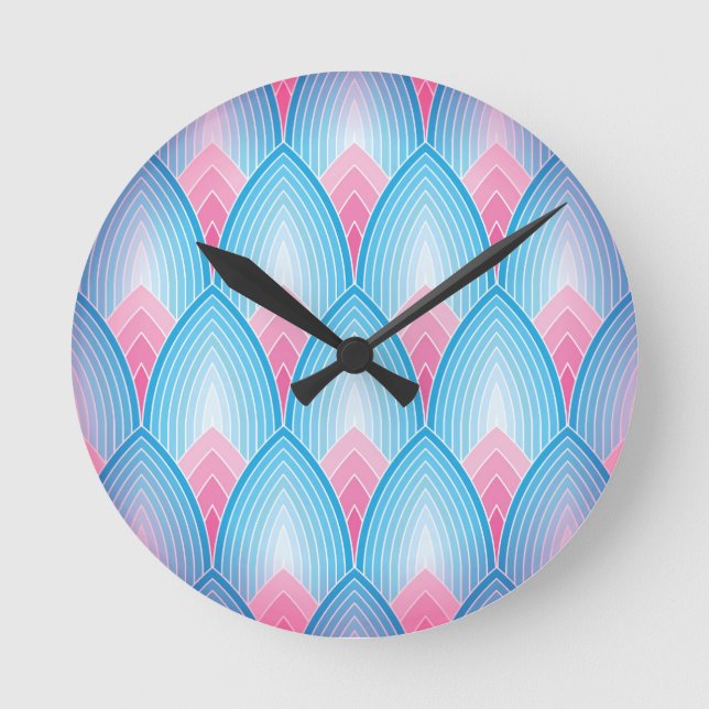 Horloge Ronde Motif Pétal turquoise Et Rose (Recto)