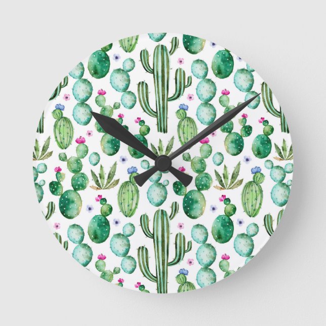 Horloge Ronde Motif Plante Cactus aquarelle (Recto)