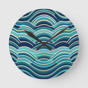 Horloge Ronde Motif répétitif de vagues océaniques géométriques 