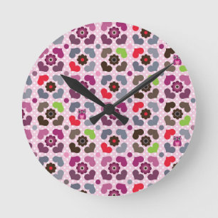 Horloge Ronde motif rose de fleurs et de hiboux