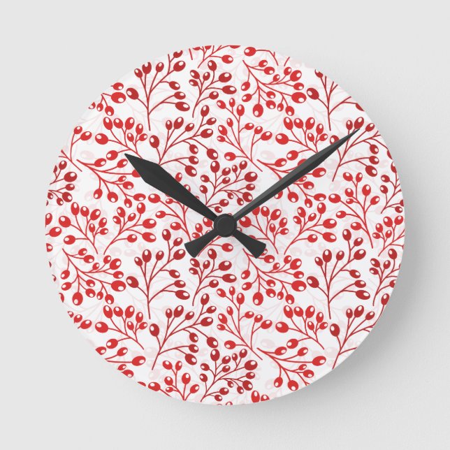 Horloge Ronde Motif rouge feuilleté Moderne Elégant Berries (Recto)