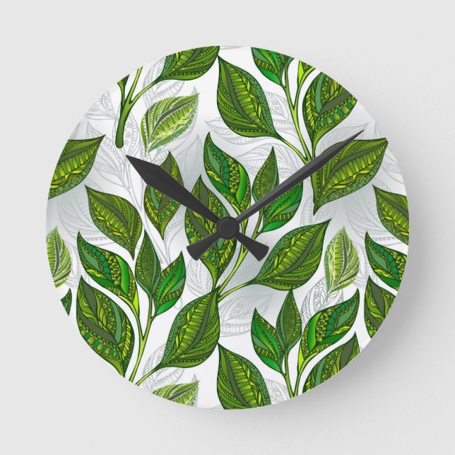 Horloge Ronde Motif sans couture avec Feuilles de thé vert (Recto)