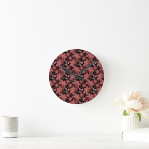 Horloge Ronde Motif sans couture floral rouille Élégant vintag