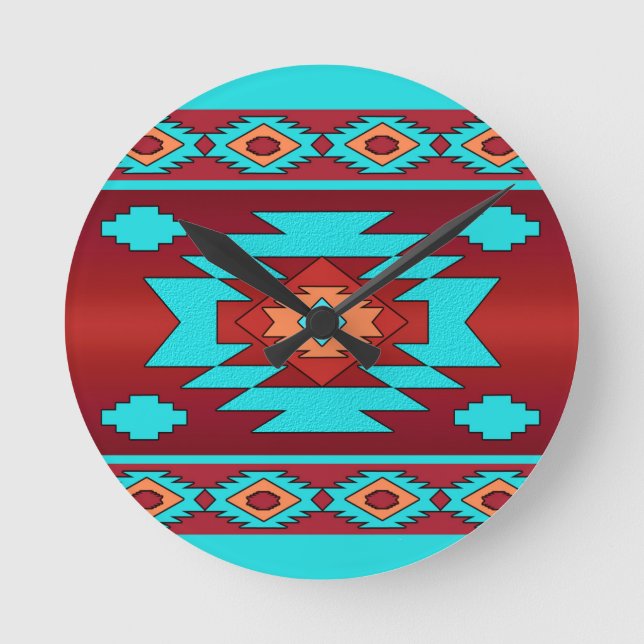 Horloge Ronde Motif tribal ethnique du sud-ouest. (Recto)