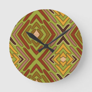 Horloge Ronde Motif tribal ethnique rouge vert or