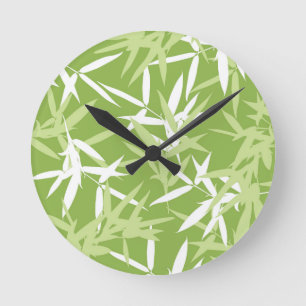 Horloge Ronde Motif unique de feuille en bambou vert