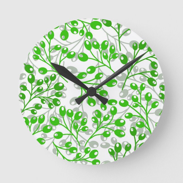 Horloge Ronde Motif vert feuilles Moderne Elegant Berries (Recto)