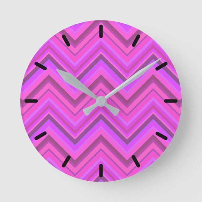Horloge Ronde Motif zigzag à rayures roses (Recto)