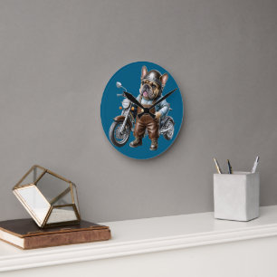 Horloge Ronde Motocyclette Bouledogue français Bouledogue frança
