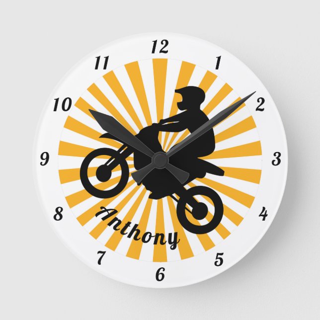 Horloge Ronde Motorcross Extreme Sport Orange Sunburst Daté (Recto)
