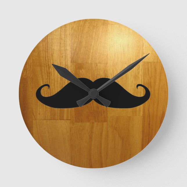 Horloge Ronde Moustache drôle sur Arrière - plan de texture bois (Recto)