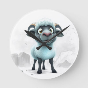 Horloge Ronde Mouton mignon design cosy