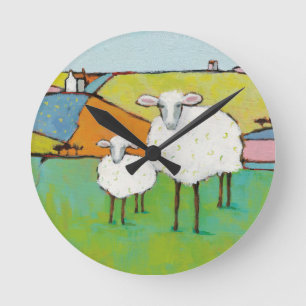 Horloge Ronde Moutons dans le pré