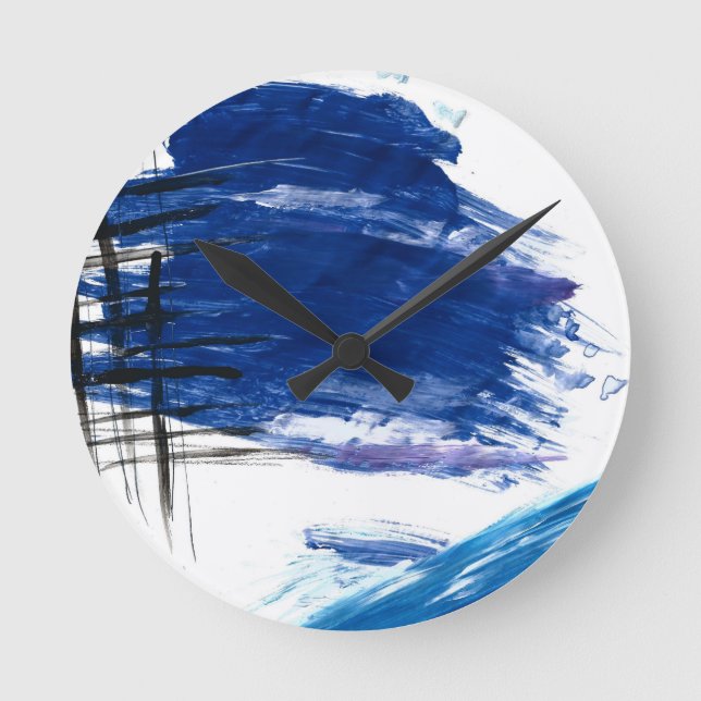 Horloge Ronde Moyens mixtes aquarelle bleu abstrait artistique (Recto)