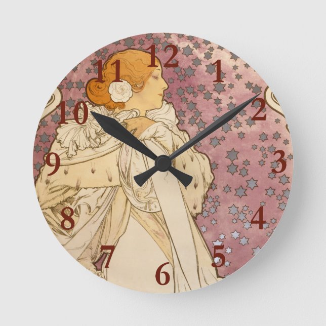 Horloge Ronde Mucha Art nouveau femme beauté (Recto)