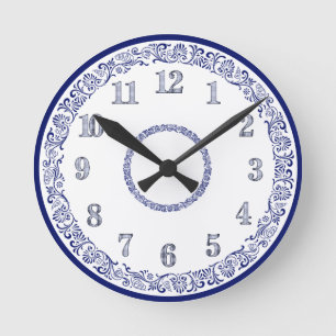 Horloge Ronde Mur de cuisine bleu et blanc