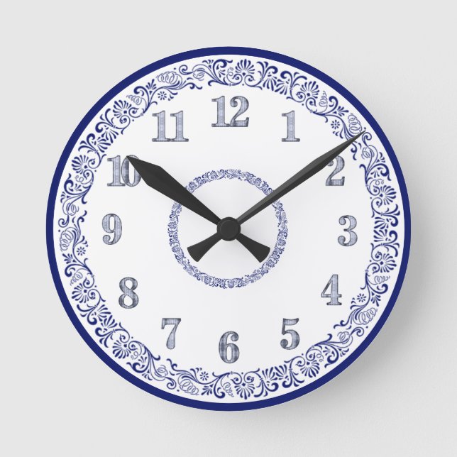 Horloge Ronde Mur de cuisine bleu et blanc (Recto)