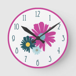 Horloge Ronde Mur d'illustration Abstrait Fleur sauvage floral