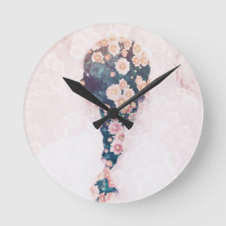 Horloge Ronde Mur rond blanc de rose en pastel de tresse de