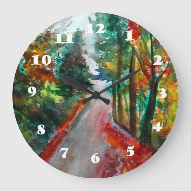 Horloge ronde murale paysage d'automne (Recto)