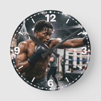 Horloge Ronde Muscular Male Boxer Punching Gym Decor