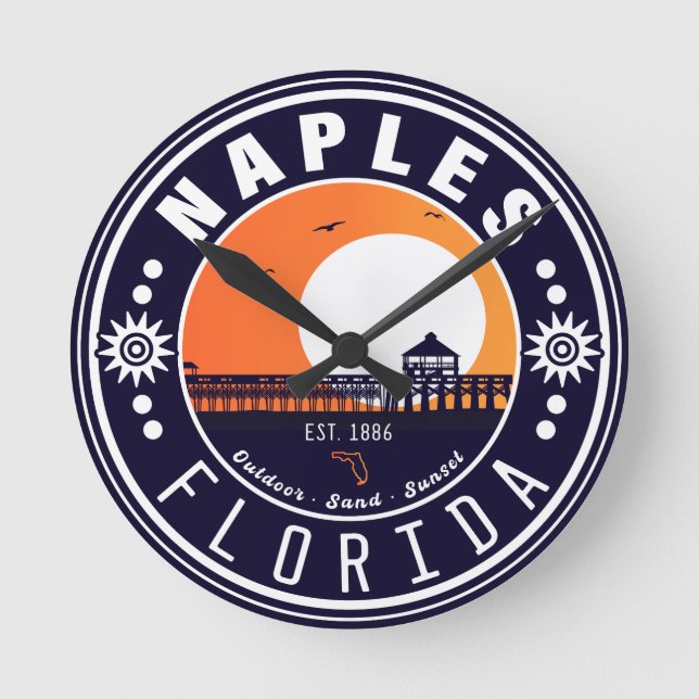 Horloge Ronde Naples Florida Beach Retro Sunset Pier 80s (Recto)