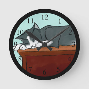 Horloge Ronde Napping Kitty