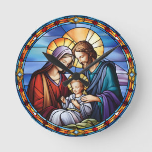 Horloge Ronde Nativité en verre tendu Noël