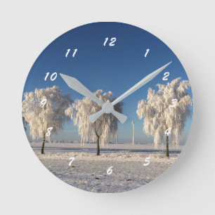 Horloge Ronde Nature Hiver Arbres Couverts de Neige