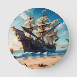 Horloge Ronde Navire pirate de plage tropicale