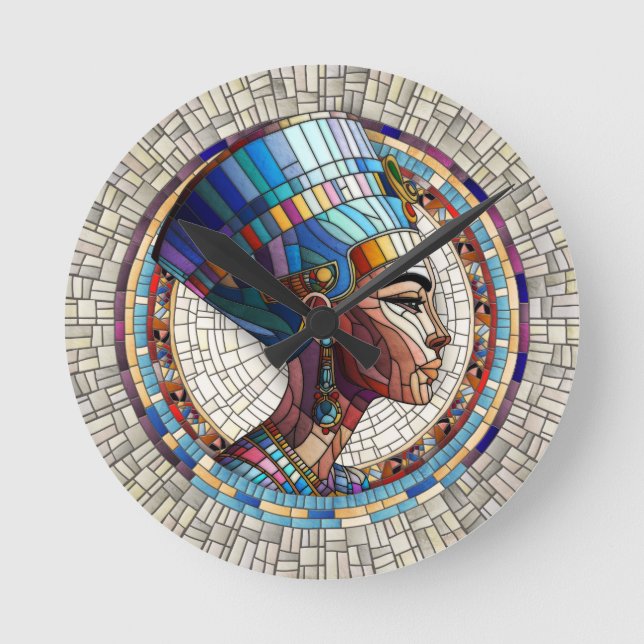 Horloge Ronde Néfertiti égyptien - Art Mosaïque (Recto)