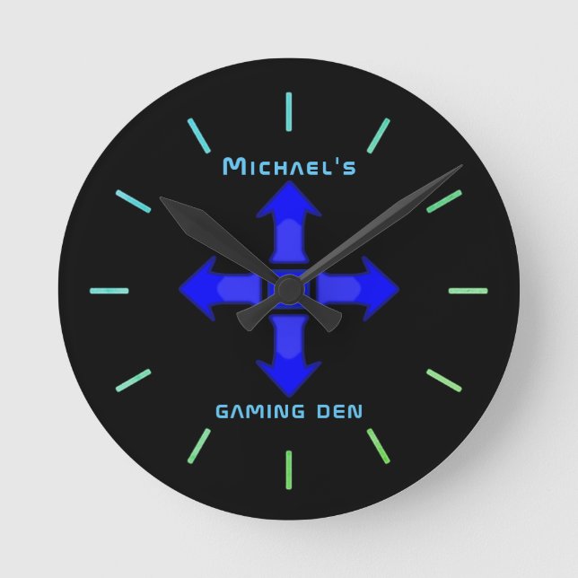 Horloge Ronde Neon Light GAMING DEN Joueurs personnalisés cadeau (Recto)