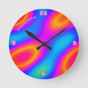 Horloge Ronde Neon Plasma Moderne Psychédélique Mur Personnalisé