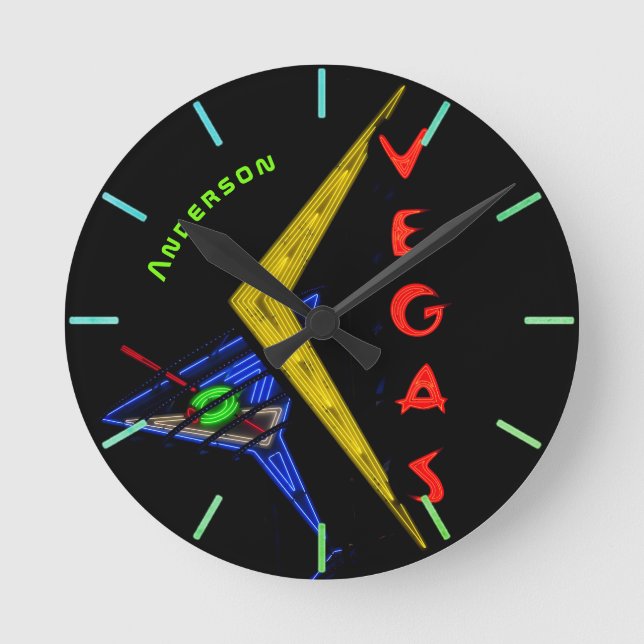 Horloge Ronde Neon Vegas Nevada Cocktail Mur personnalisé (Recto)