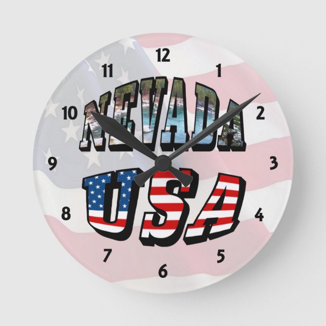 Horloge Ronde Nevada Picture et USA Flag Text (Recto)