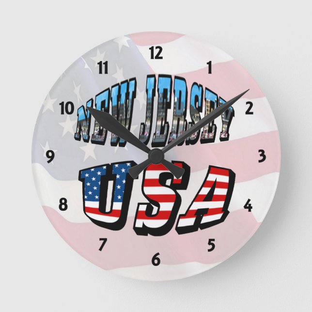 Horloge Ronde New Jersey Picture and USA Text Clock (Recto)