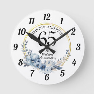 Horloge Ronde N'importe quel mariage (65) Élégant floral bleu An