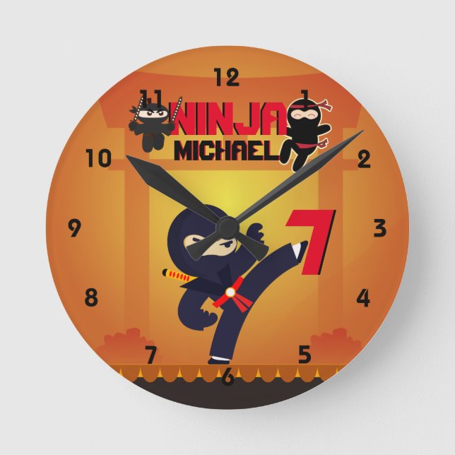 Horloge Ronde NINJA Star de cinéma Guerrier qui botte les enfant (Recto)