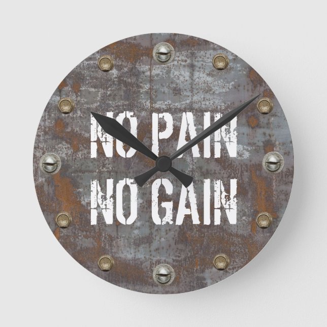 Horloge Ronde No Pain No Gain Fitness Rusty Metal Motivation (Recto)