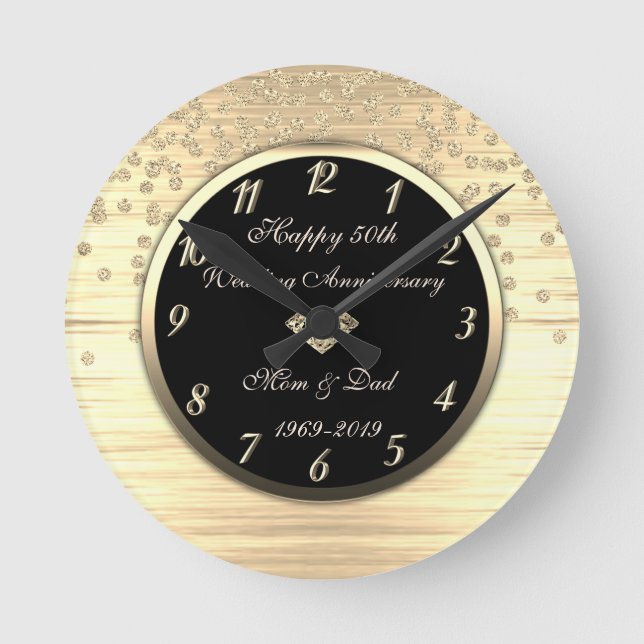 Horloge Ronde Noces de diamant Confetti Or  50e anniversaire de  (Recto)