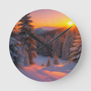 Horloge Ronde Noël au coucher du soleil