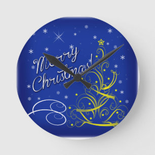 Horloge Ronde Noël bleu