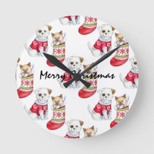 Horloge Ronde Noel Chien & Chat Stockings