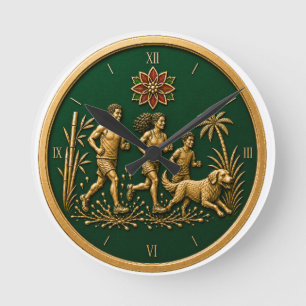 Horloge Ronde Noël en Juillet Vert et Or