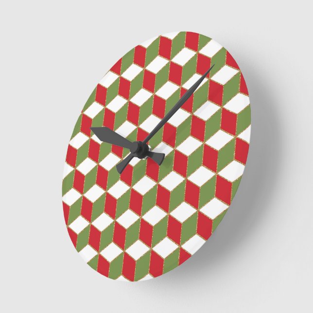 Horloge Ronde Noël humeur cubes illusion motif (Angle)