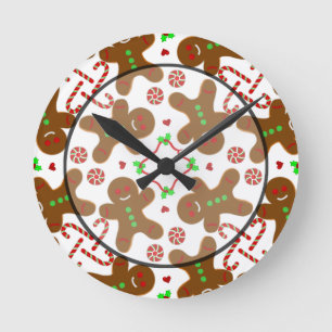 Horloge Ronde Noël Monograme de bonhomme en pain d'épice