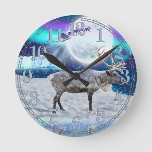 Horloge Ronde Noël Père Noël et cadeau d'art d'imaginaire de